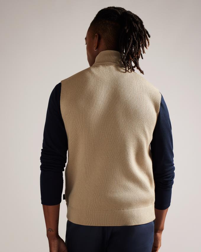 Gilet Ted Baker Funnel Neck Gilet With Knitted Back Beige Homme | NKB-47299802